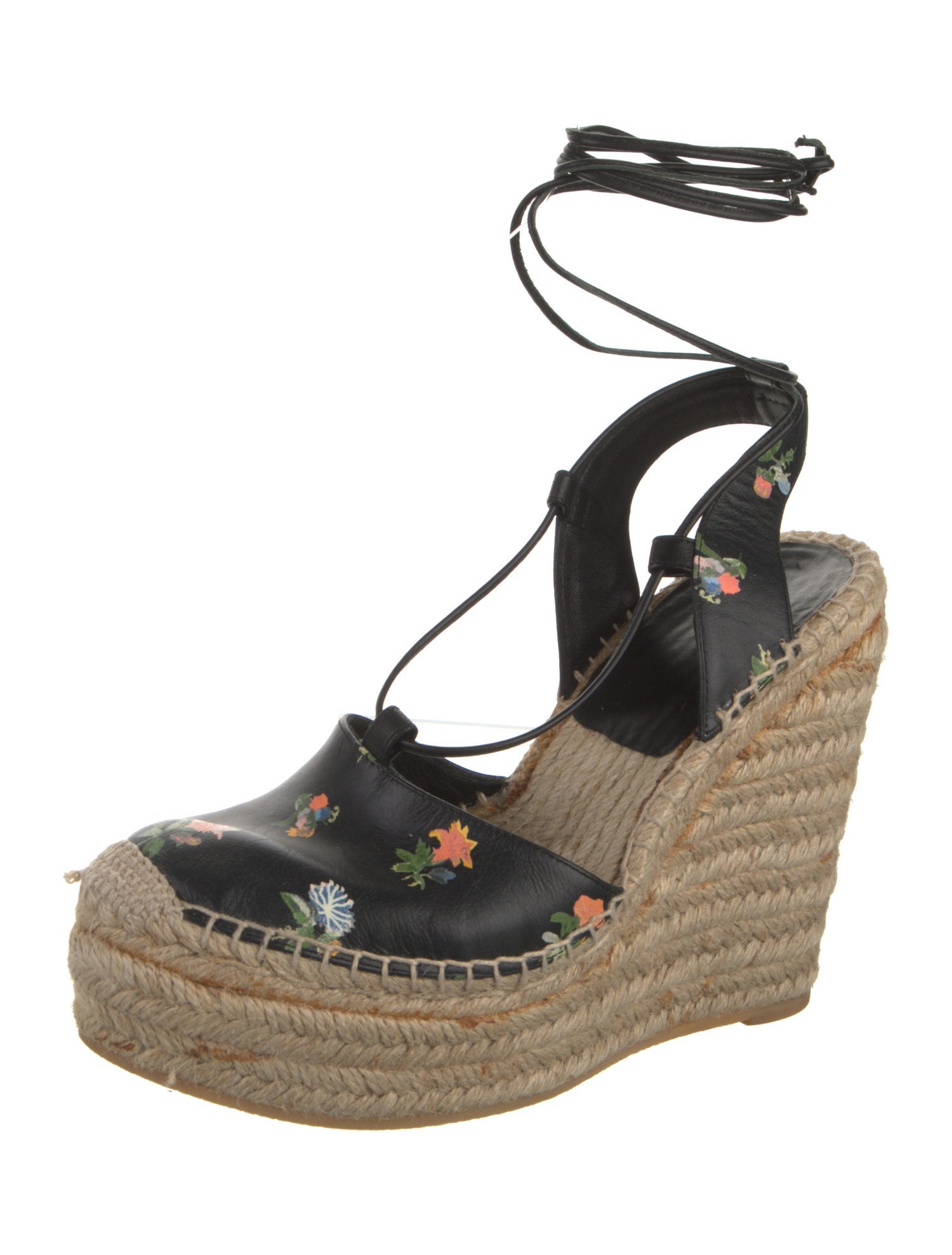 Saint Laurent Leather Floral Print T-Strap Pumps